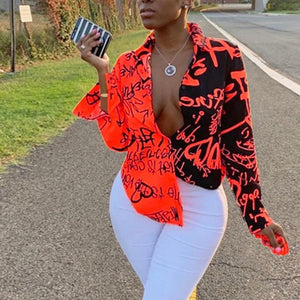 GRAFFITI PRINT CONTRAST BLOUSE