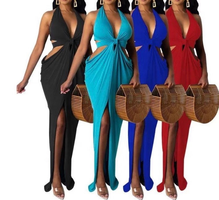NICOLE HALTER DRESS W/ SPLIT